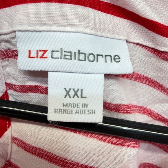 Liz Claiborne Sleeveless Top Women XXL Red White Striped Linen Blend Nautical - Picture 4 of 8